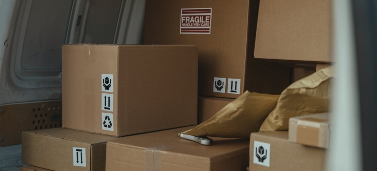 boxes in a van 